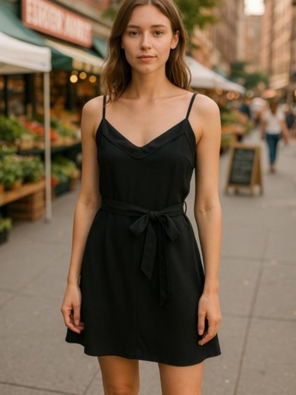 Club Monaco Black V-Neck Tie-Waist Slip Dress - 100% Silk